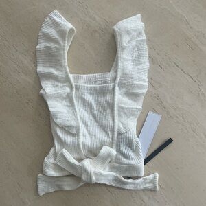 Momoco White Ribbed Knit Ruffled Cropped Tank